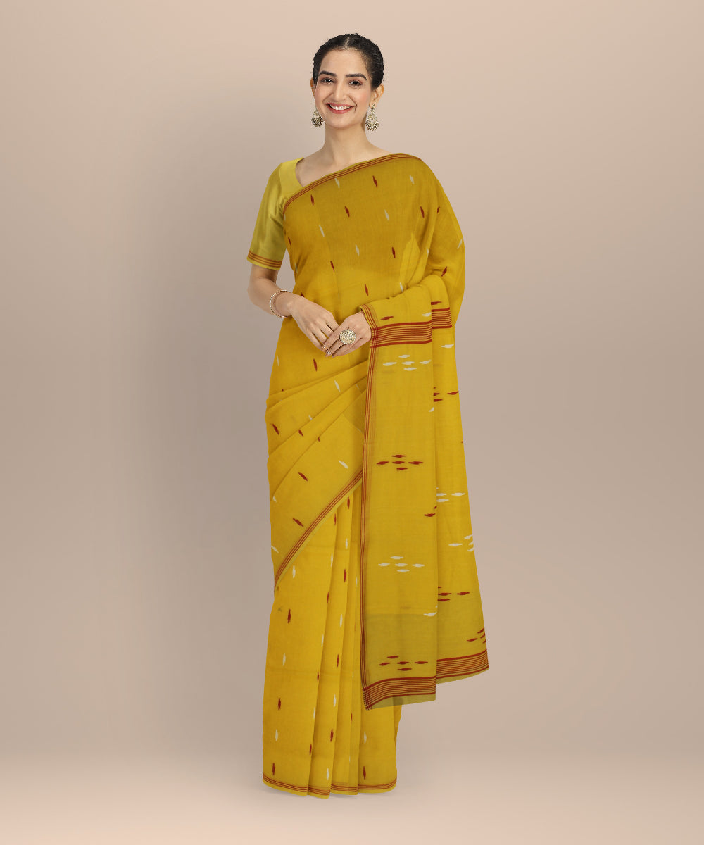 Yellow multicolor handwoven cotton jamdani saree