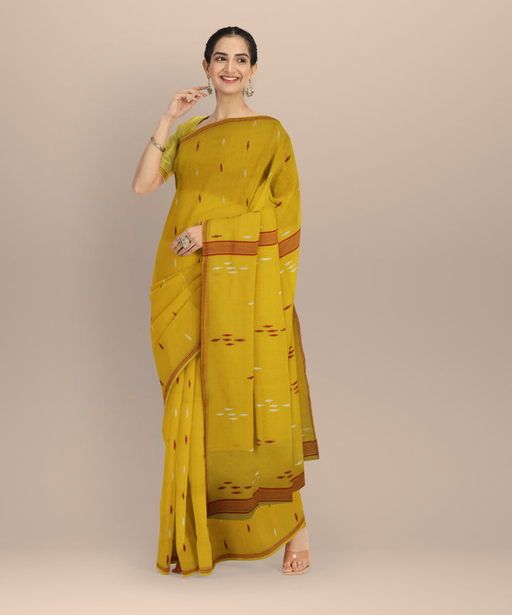 Yellow multicolor handwoven cotton jamdani saree