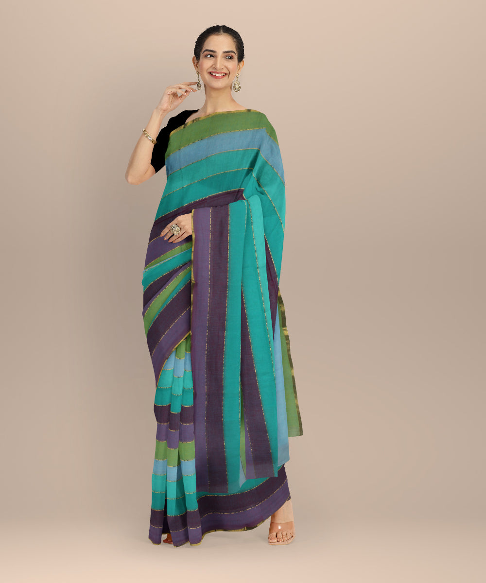 Multicolor striped handwoven jamdani cotton saree