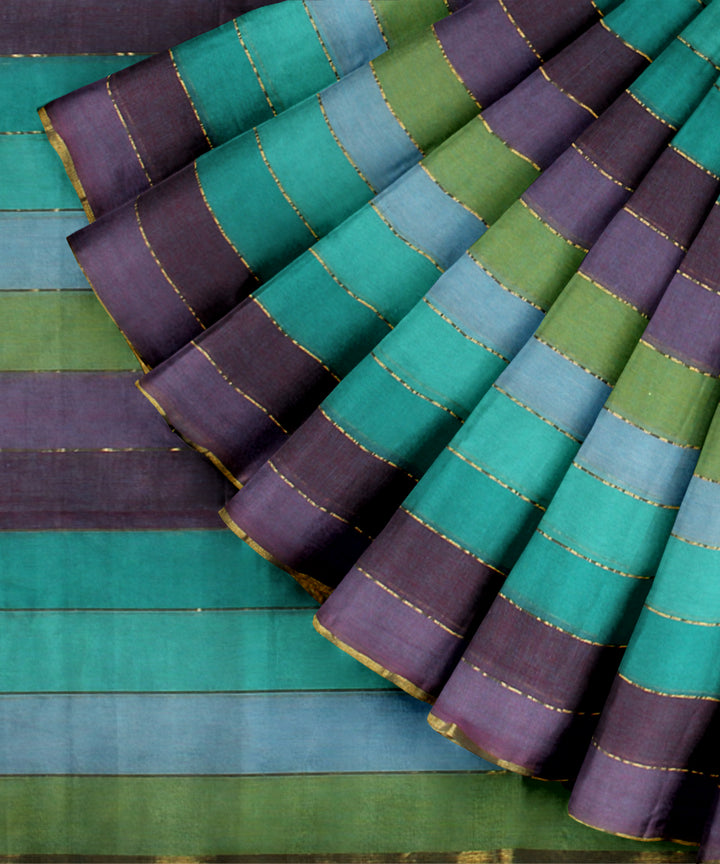 Multicolor striped handwoven jamdani cotton saree