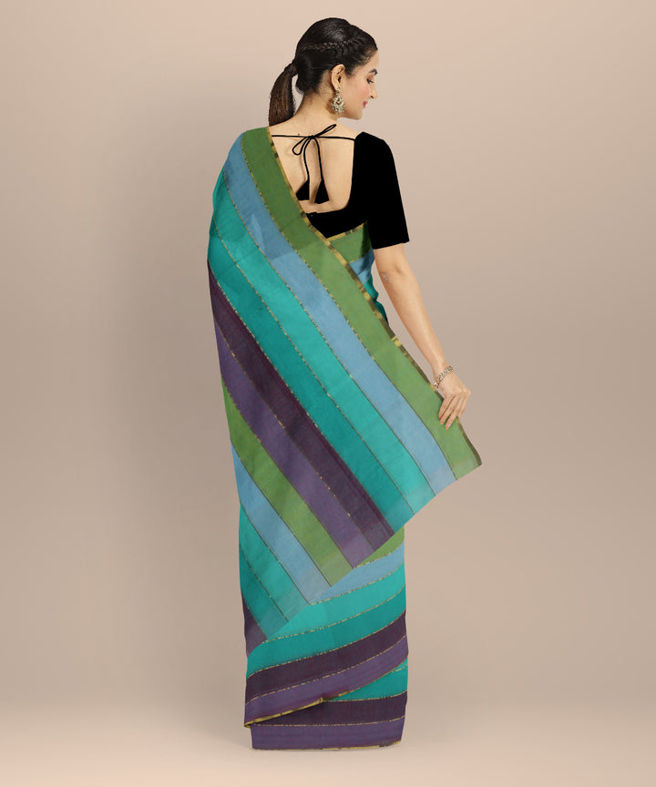 Multicolor striped handwoven jamdani cotton saree