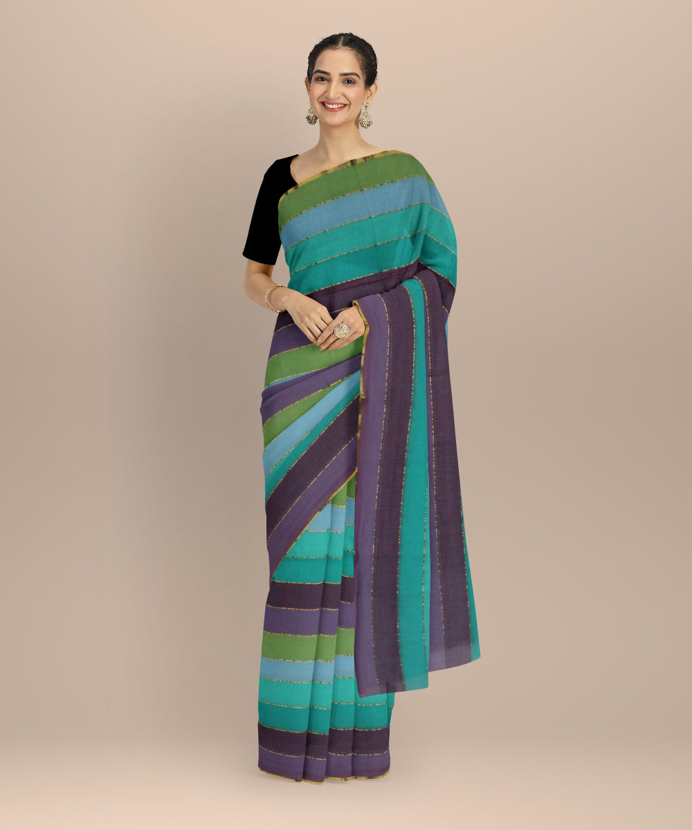 Multicolor striped handwoven jamdani cotton saree