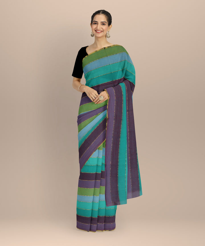 Multicolor striped handwoven jamdani cotton saree