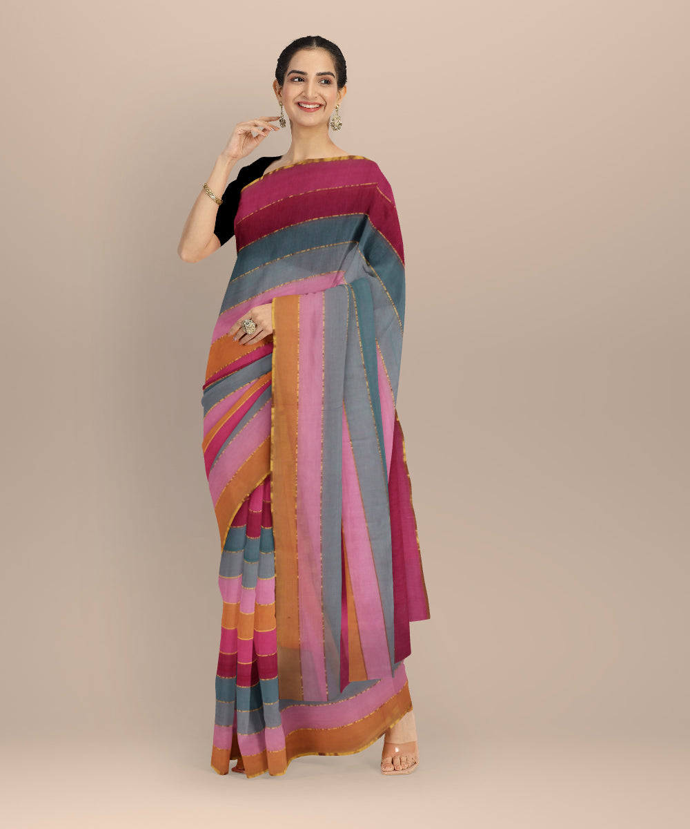 Multicolor striped handloom cotton jamdani saree