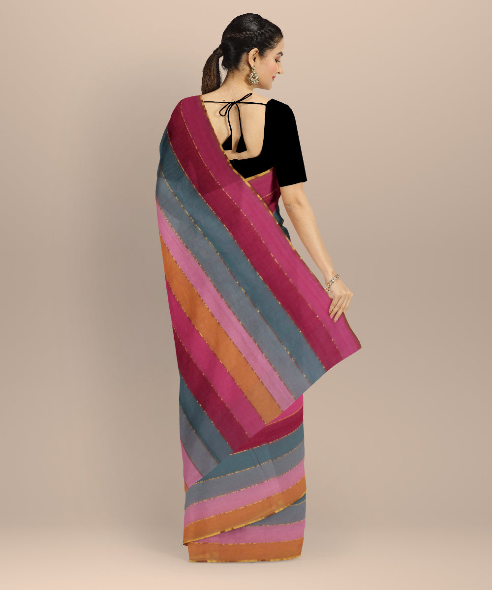 Multicolor striped handloom cotton jamdani saree