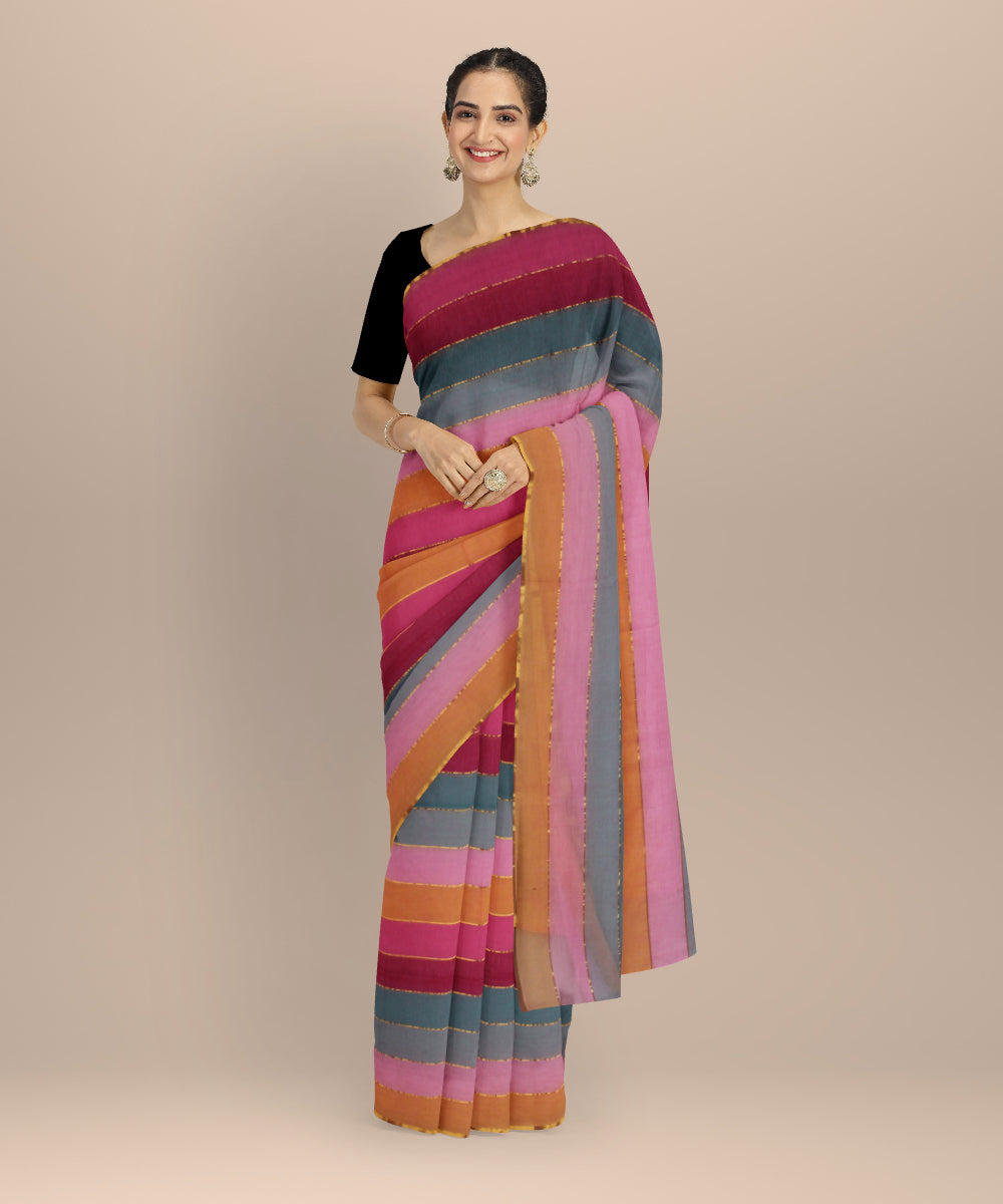Multicolor striped handloom cotton jamdani saree