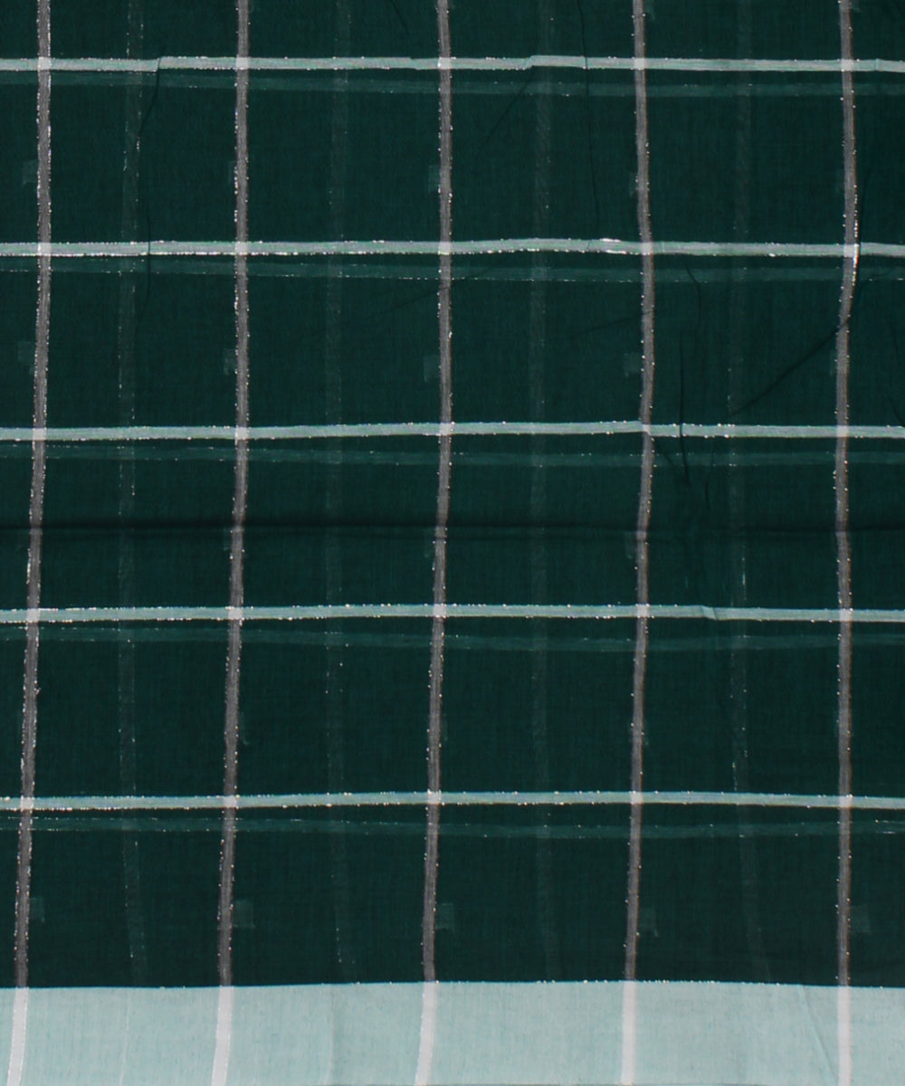 Dark green checked handwoven cotton jamdani saree