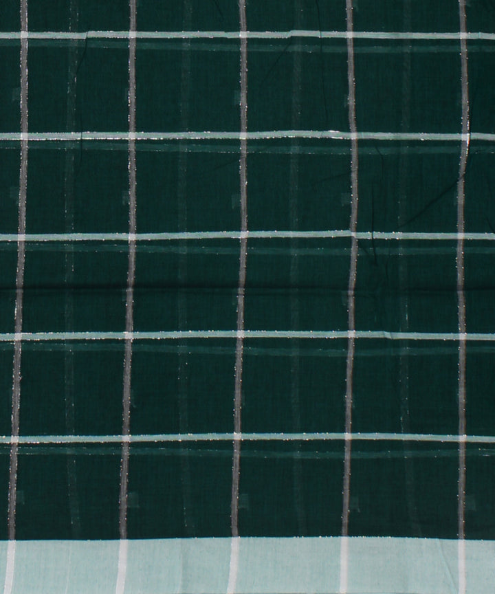 Dark green checked handwoven cotton jamdani saree