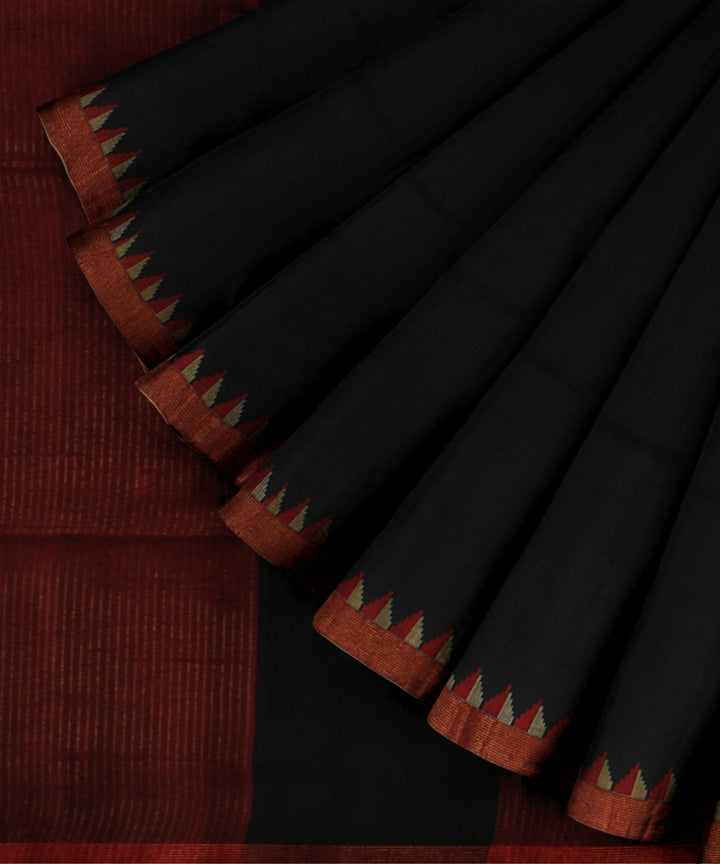 Black maroon handwoven cotton jamdani saree