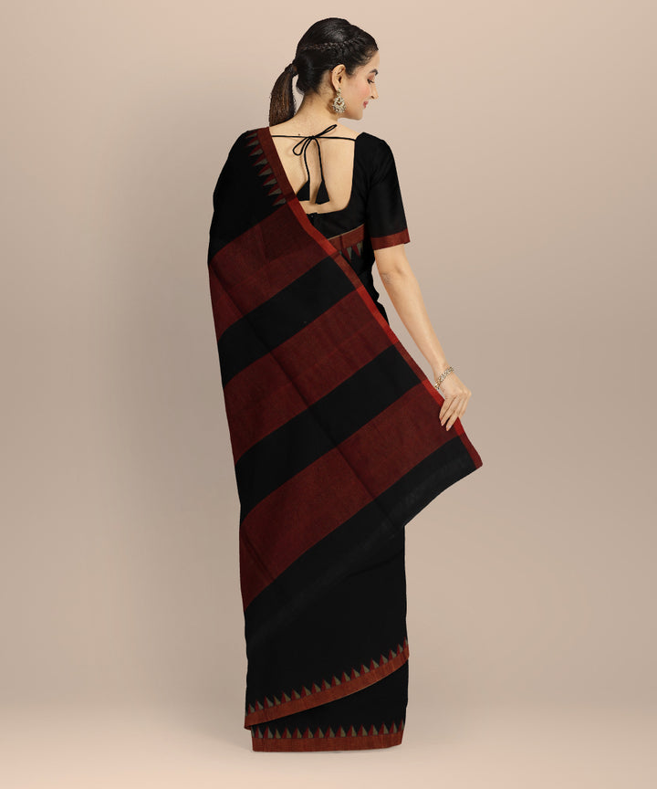 Black maroon handwoven cotton jamdani saree