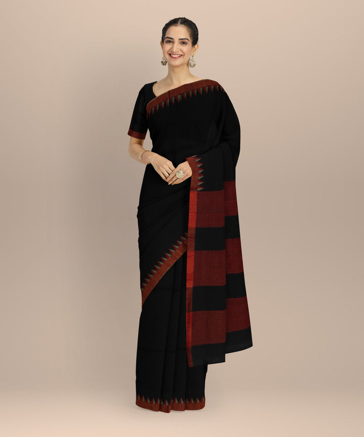 Black maroon handwoven cotton jamdani saree