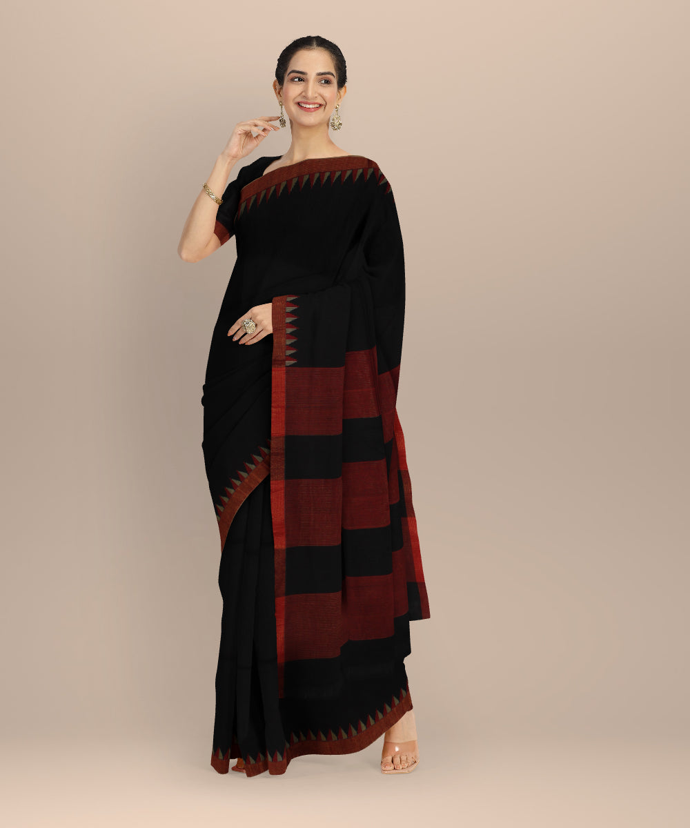 Black maroon handwoven cotton jamdani saree