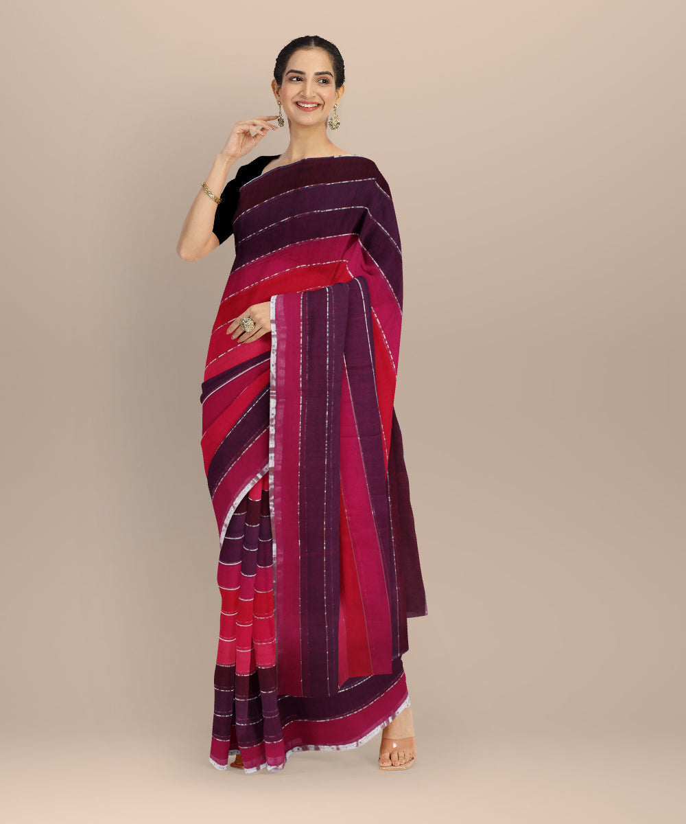 Multicolor striped handwoven cotton jamdani saree