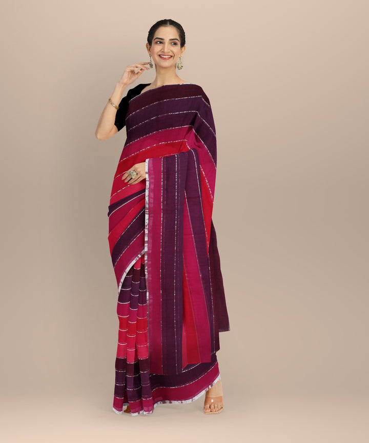 Multicolor striped handwoven cotton jamdani saree