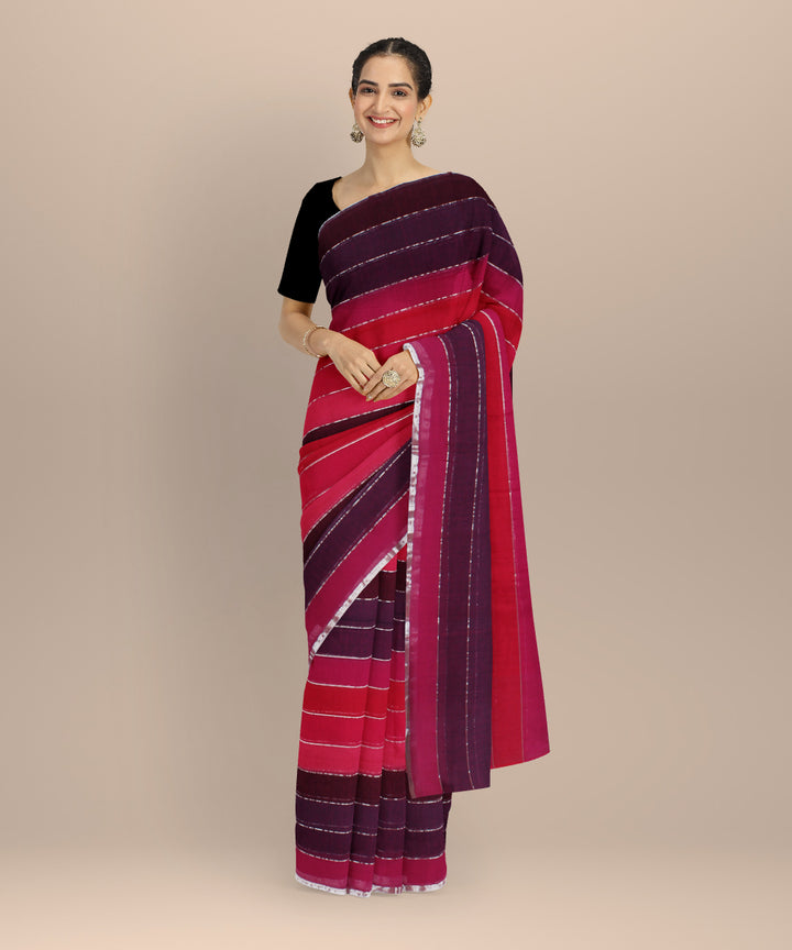 Multicolor striped handwoven cotton jamdani saree