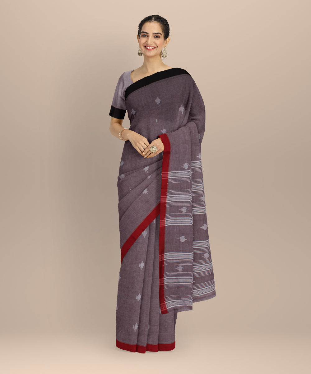 Mauve maroon handwoven cotton jamdani saree