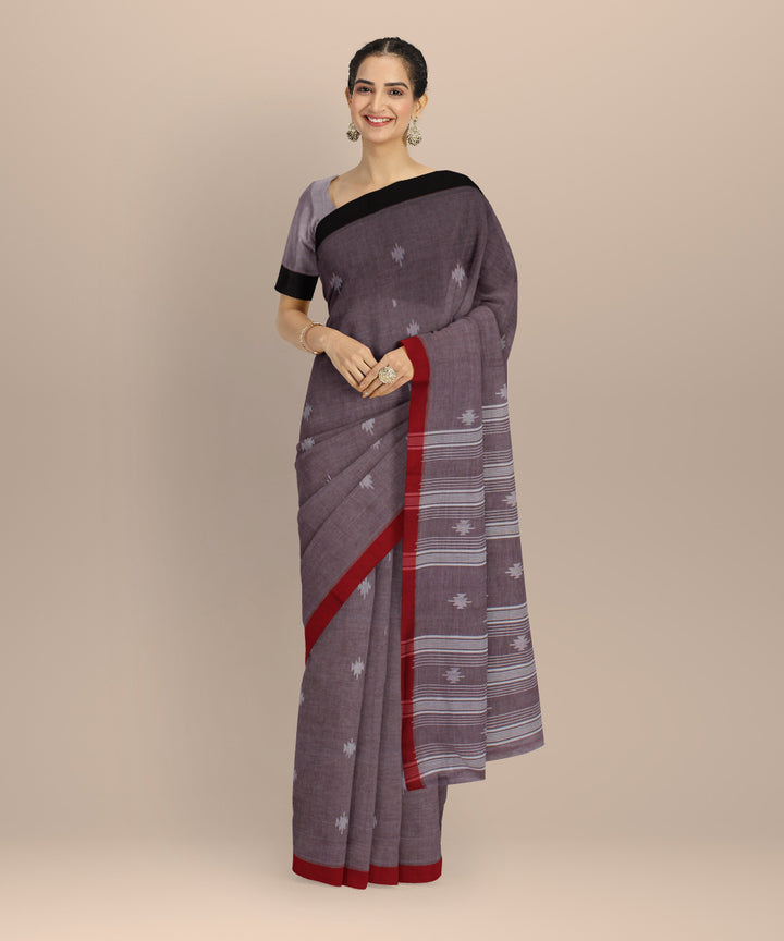 Mauve maroon handwoven cotton jamdani saree