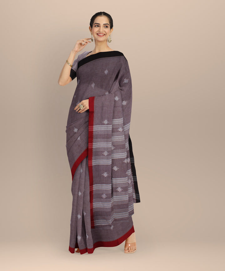 Mauve maroon handwoven cotton jamdani saree