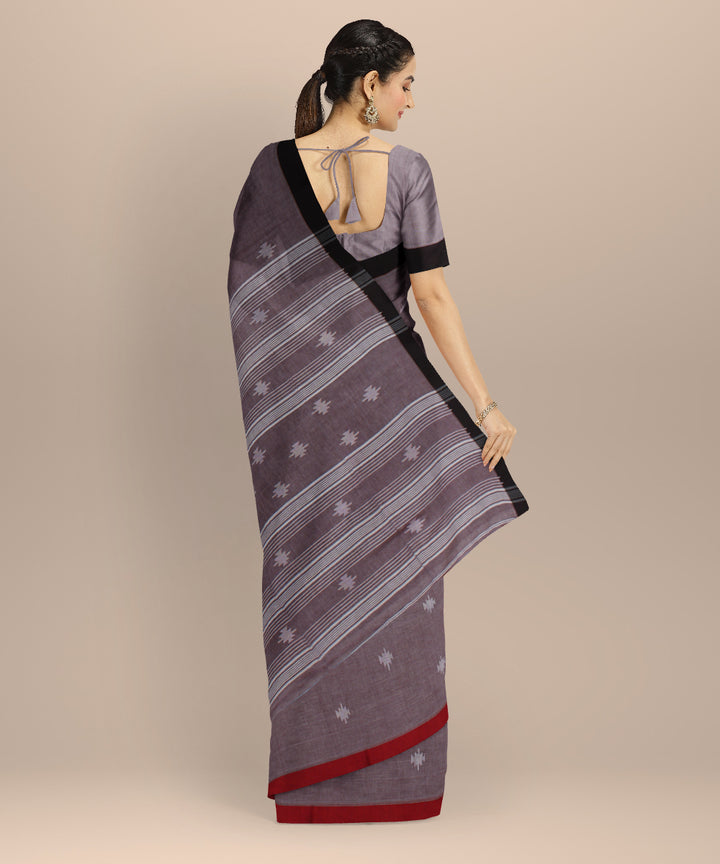 Mauve maroon handwoven cotton jamdani saree