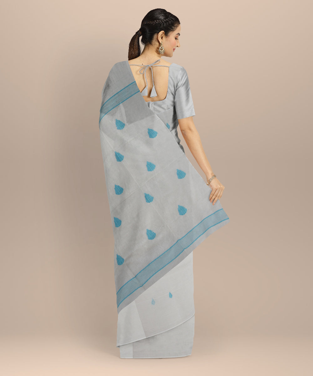 White blue handwoven cotton jamdani saree
