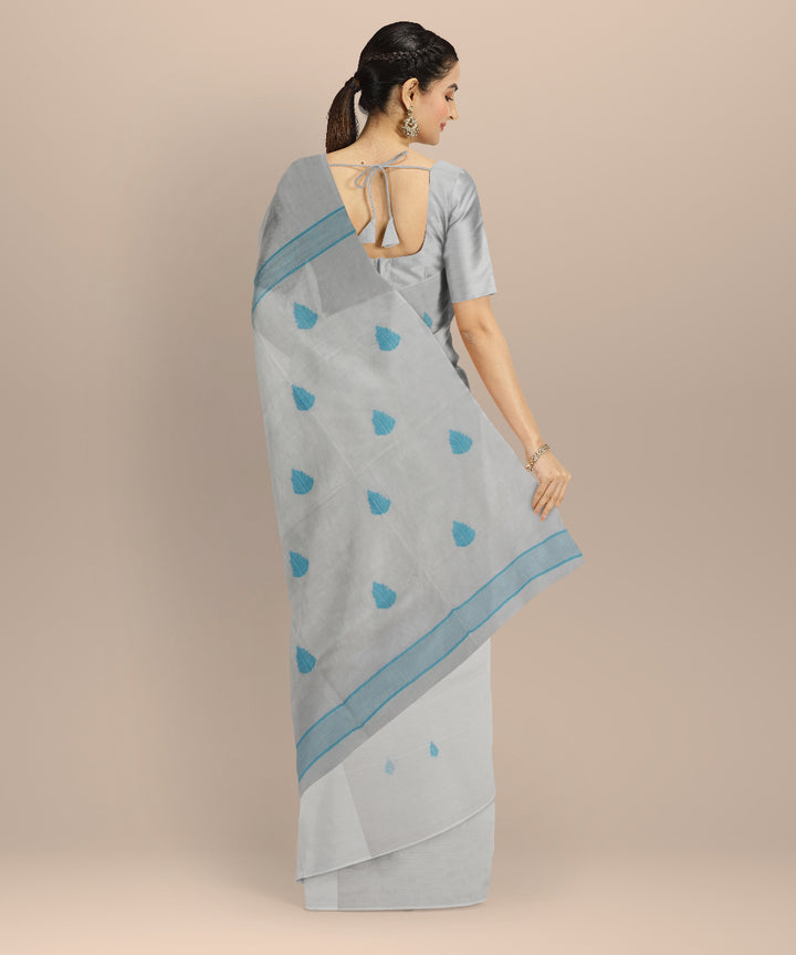 White blue handwoven cotton jamdani saree