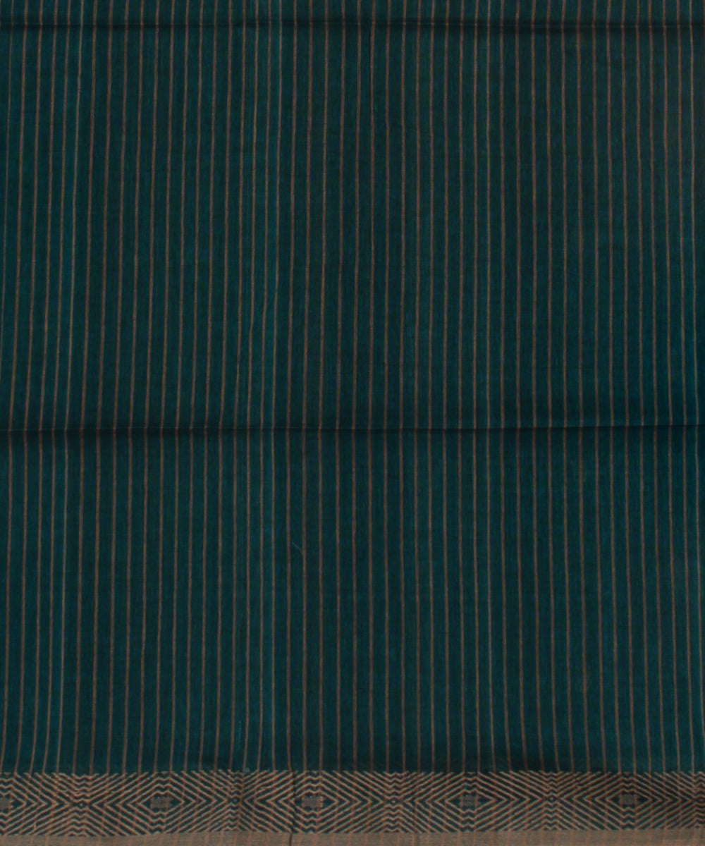 Dark green handwoven striped cotton jamdani saree