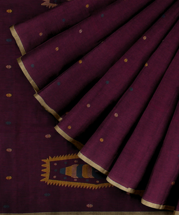 Purple beige buti handwoven cotton jamdani saree