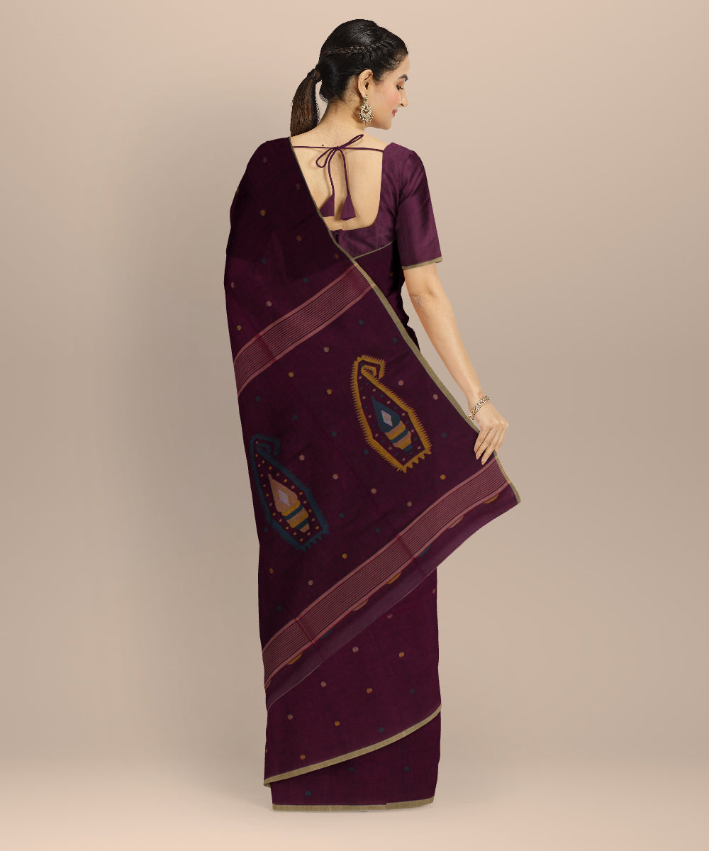 Purple beige buti handwoven cotton jamdani saree