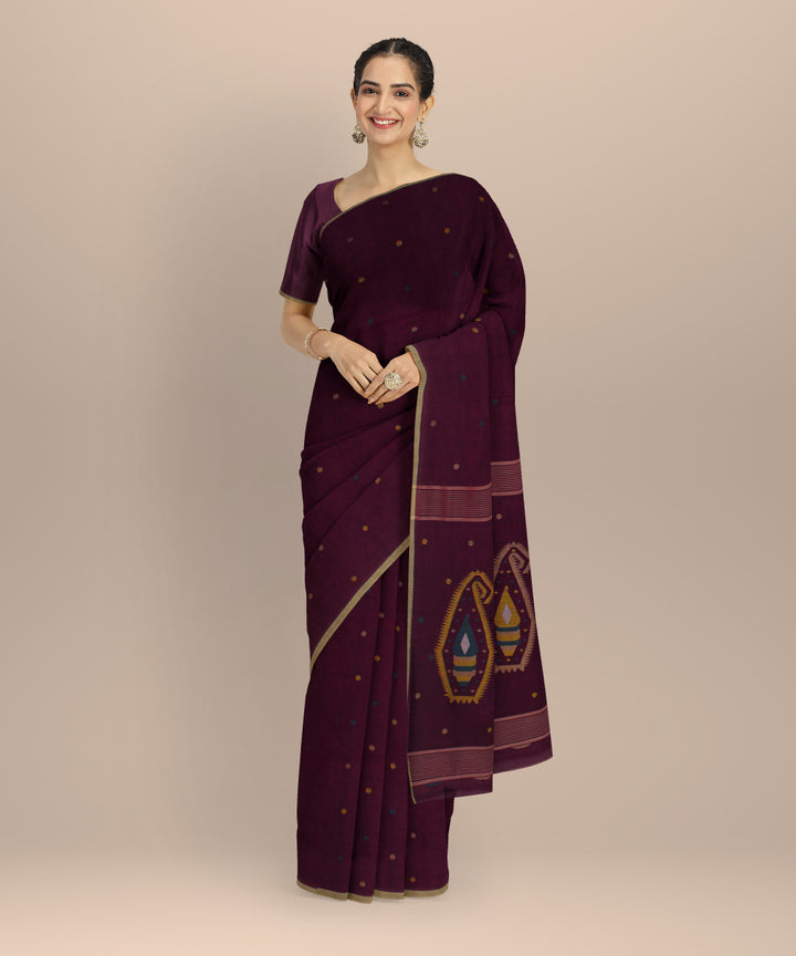 Purple beige buti handwoven cotton jamdani saree