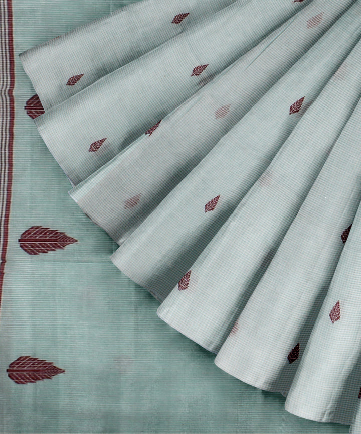 Cyan green maroon handwoven cotton jamdani saree