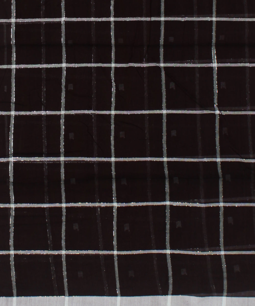 Brown checked handwoven cotton jamdani saree