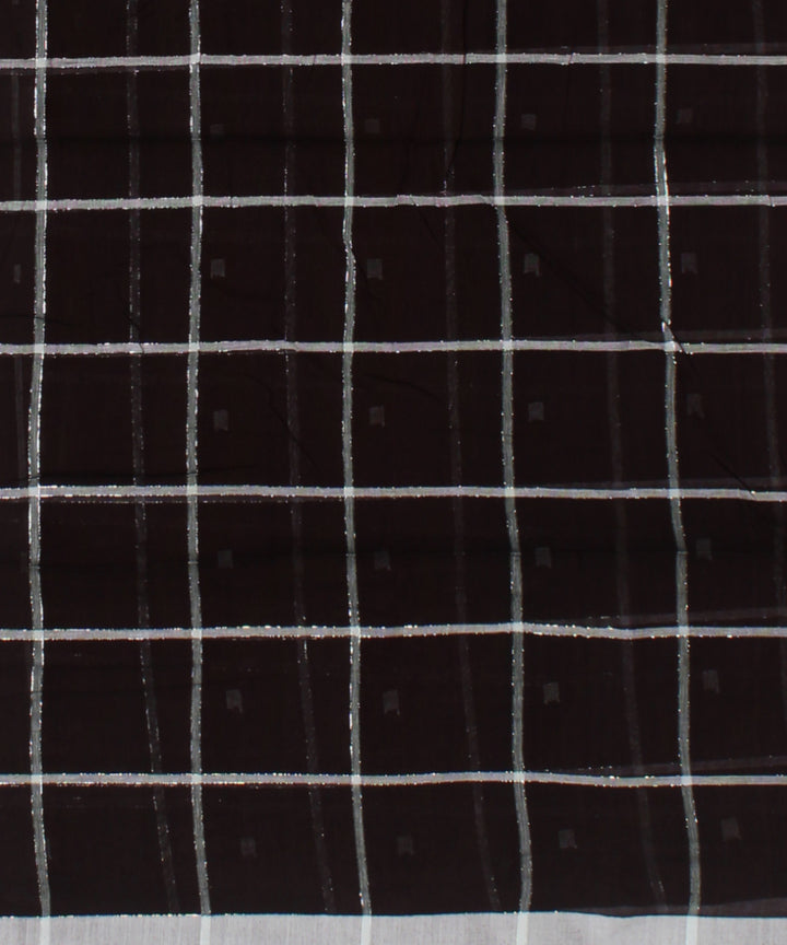 Brown checked handwoven cotton jamdani saree