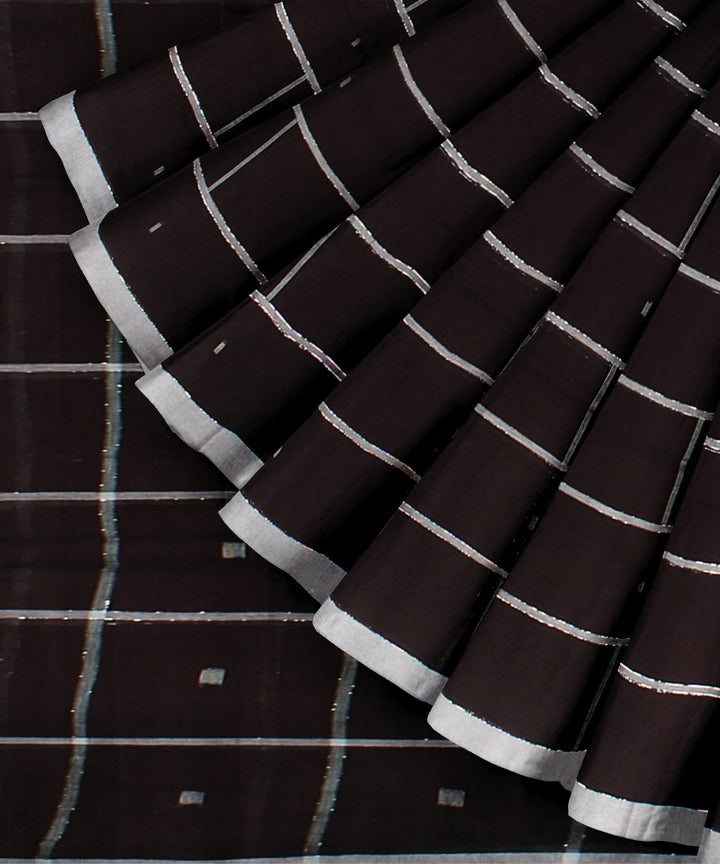 Brown checked handwoven cotton jamdani saree