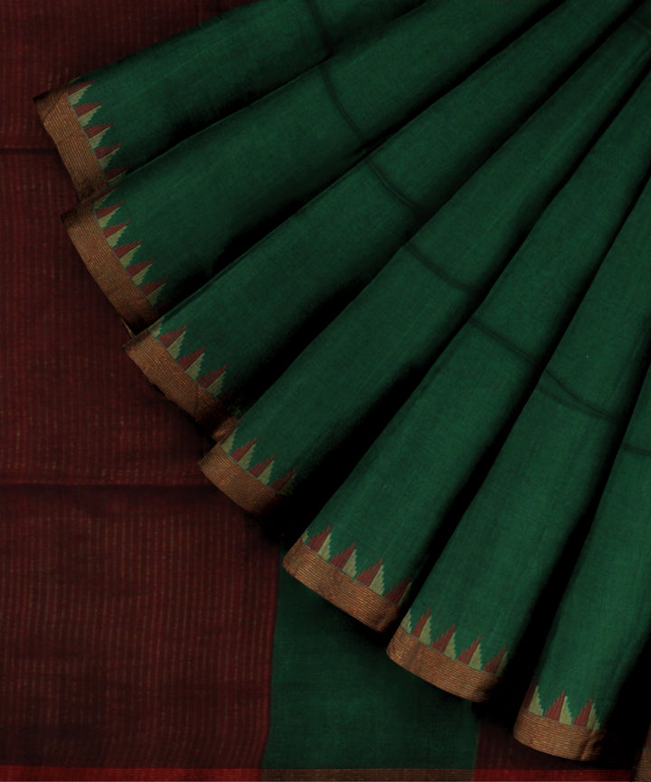 Dark green maroon handwoven cotton jamdani saree