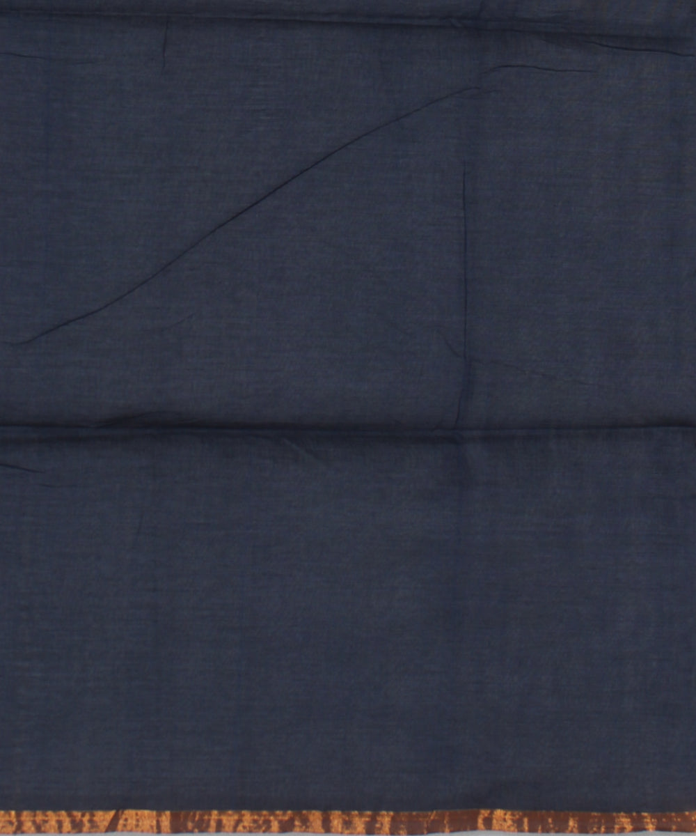 Navy blue plain handwoven cotton jamdani saree