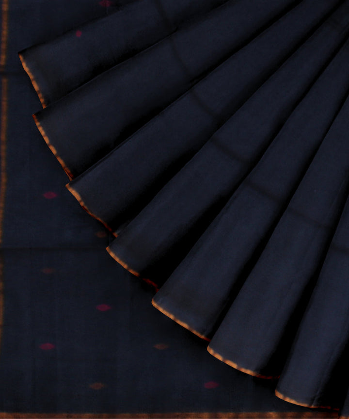 Navy blue plain handwoven cotton jamdani saree