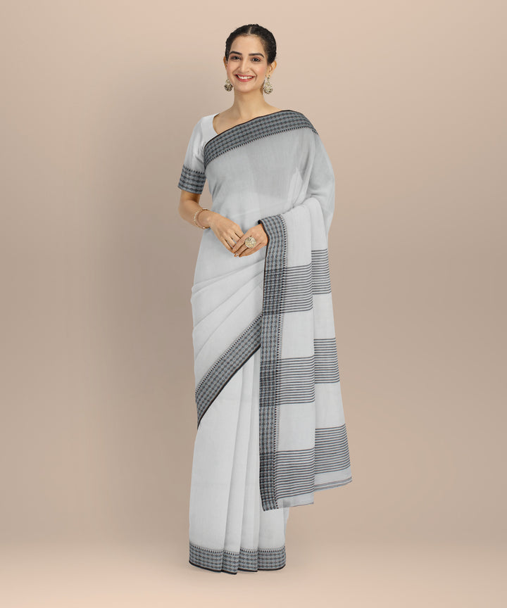 White black handwoven cotton jamdani saree