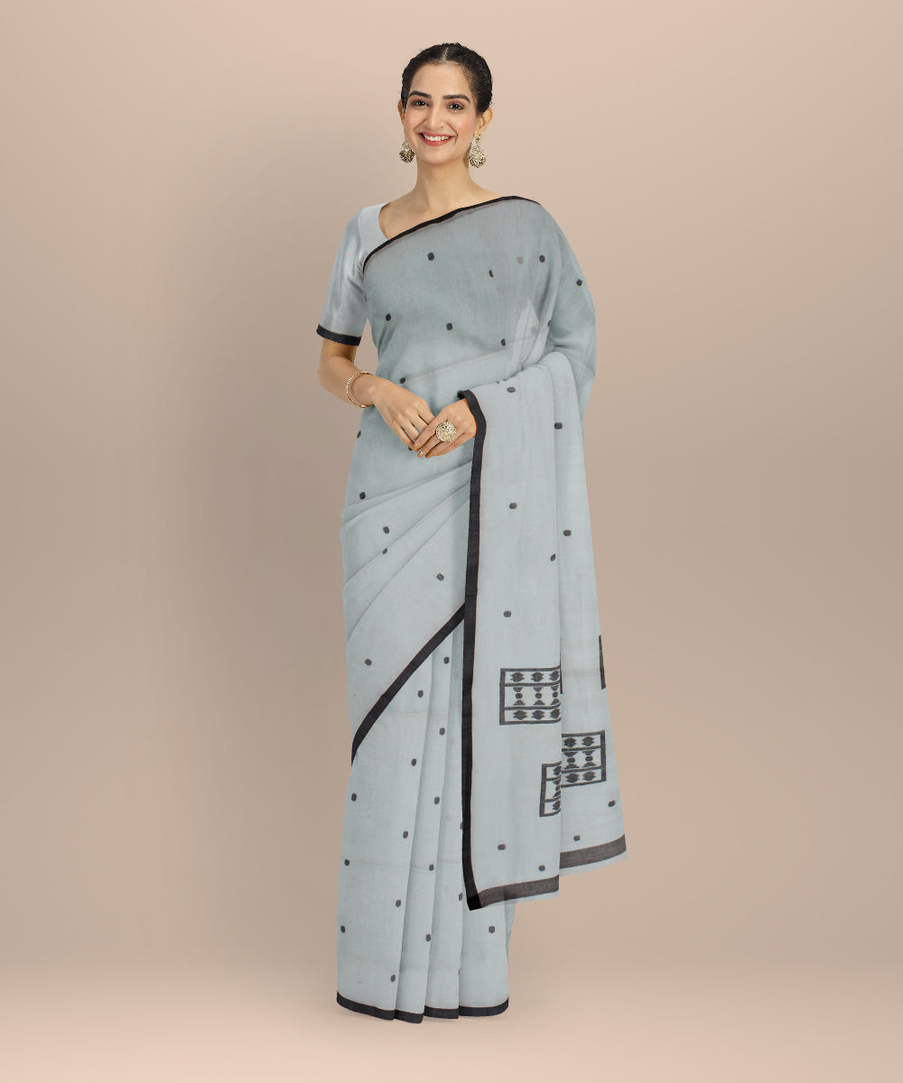 Sky blue buti handwoven cotton jamdani saree