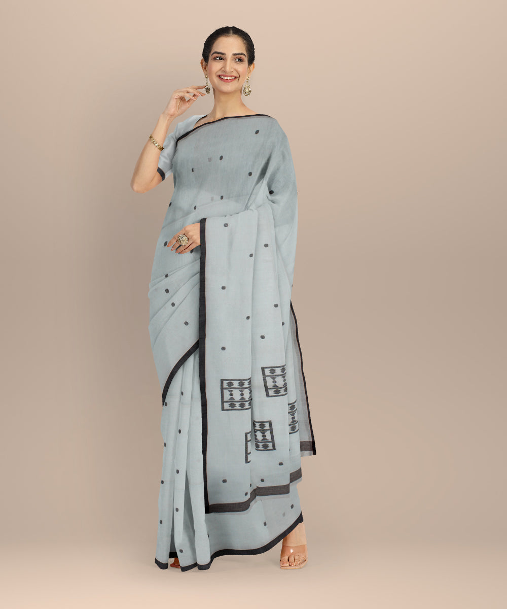 Sky blue buti handwoven cotton jamdani saree