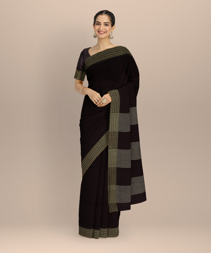 Maroon plain handwoven cotton jamdani saree