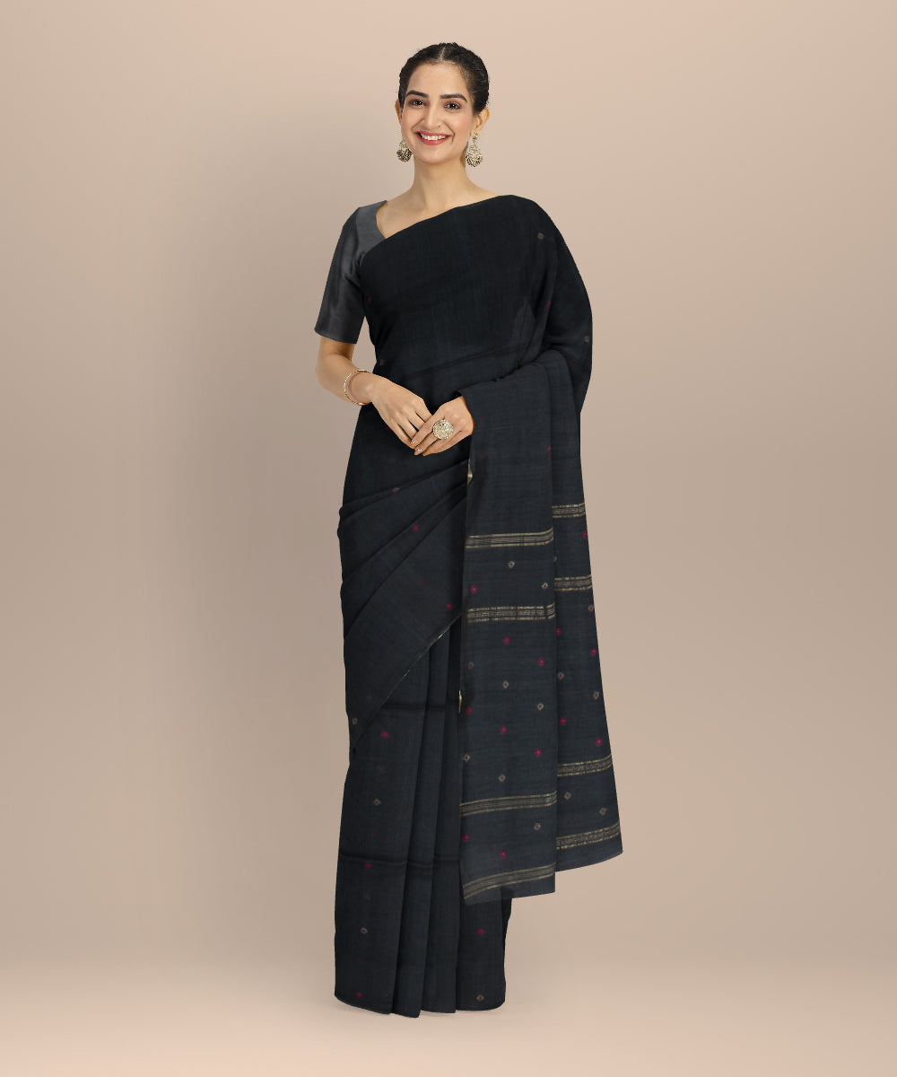 Grey muti color buti handwoven jamdani cotton saree