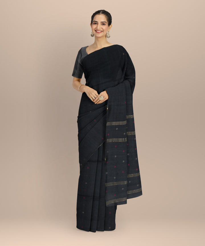 Grey muti color buti handwoven jamdani cotton saree