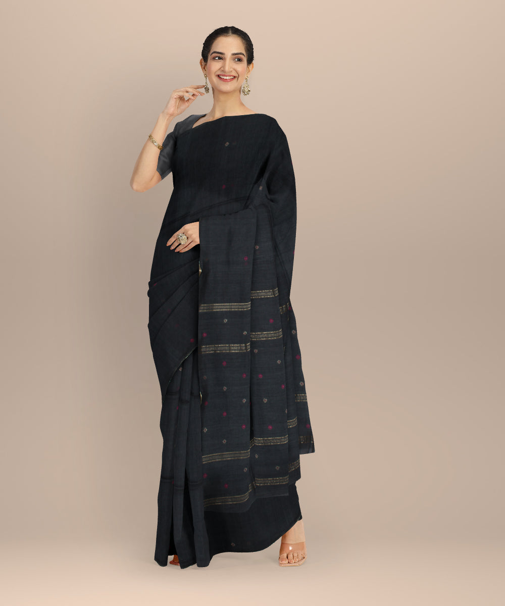 Grey muti color buti handwoven jamdani cotton saree