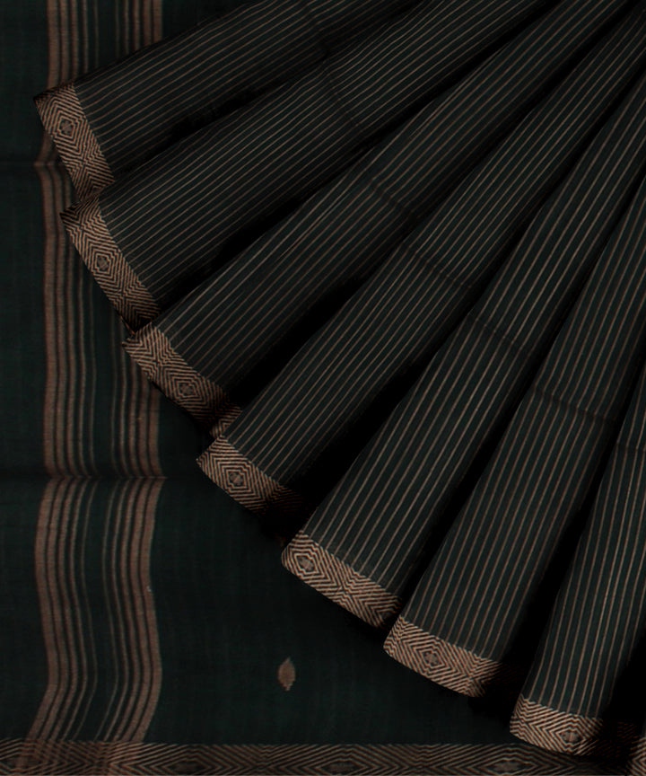 Dark green striped handwoven cotton jamdani saree