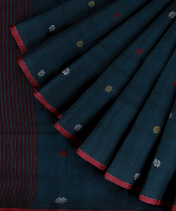 Turquoise muti color buti handwoven cotton jamdani saree