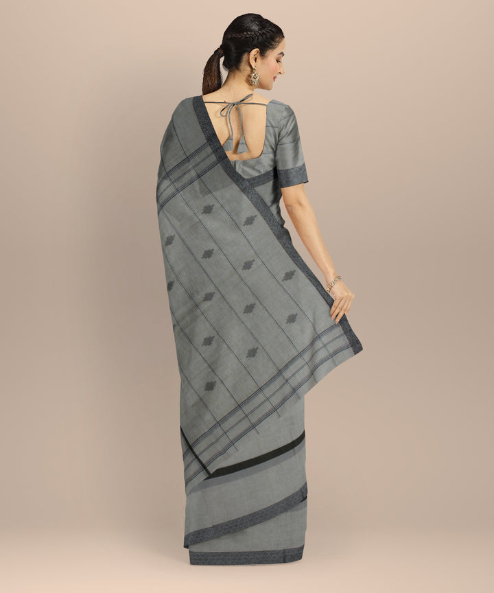 Grey striped handwoven cotton jamdani saree