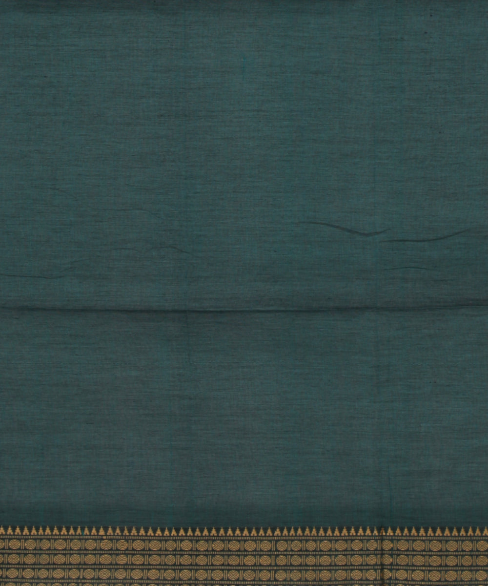 Dark green plain handwoven cotton jamdani saree