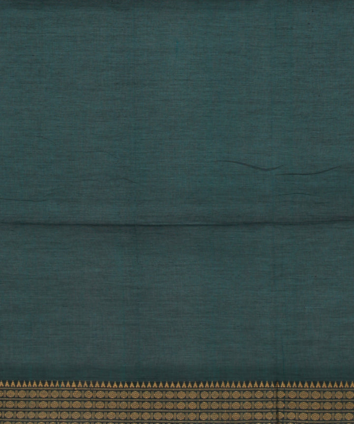 Dark green plain handwoven cotton jamdani saree