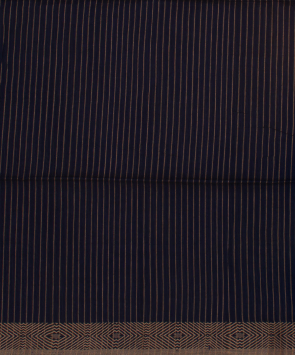 Navy blue striped handwoven jamdani cotton saree