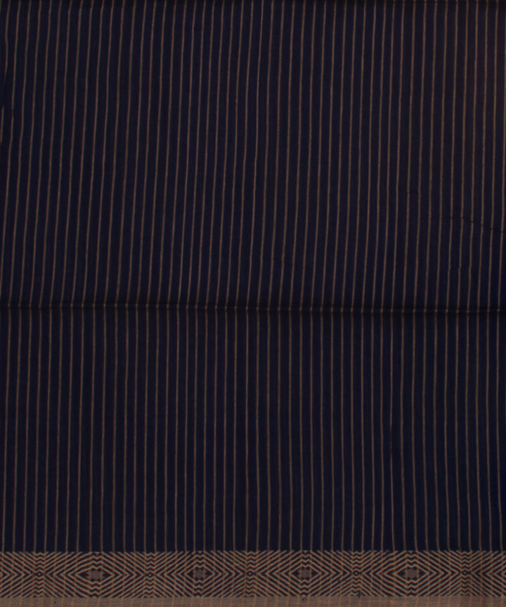 Navy blue striped handwoven jamdani cotton saree